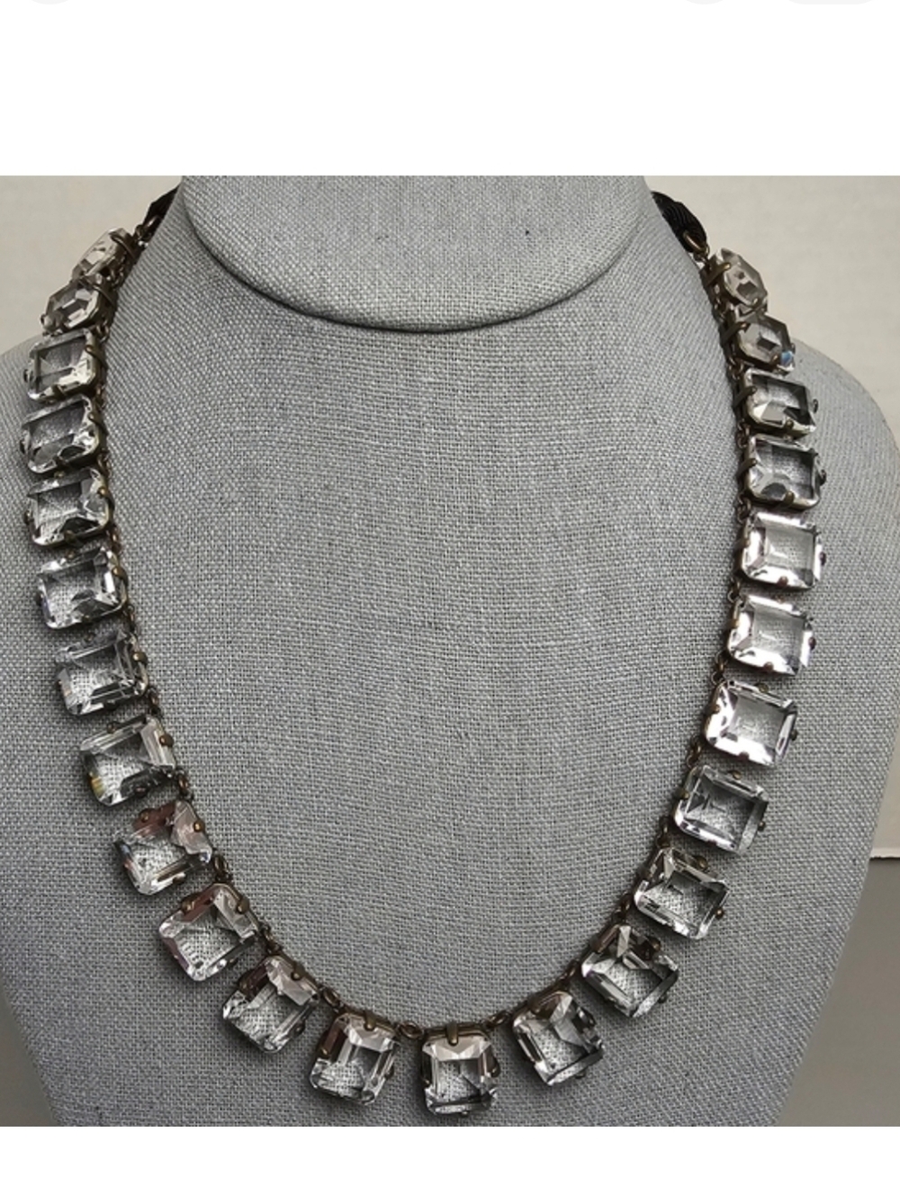 [J. CREW] Rivière Style Crystal Necklace Square Stones Gold Setting Black Tie